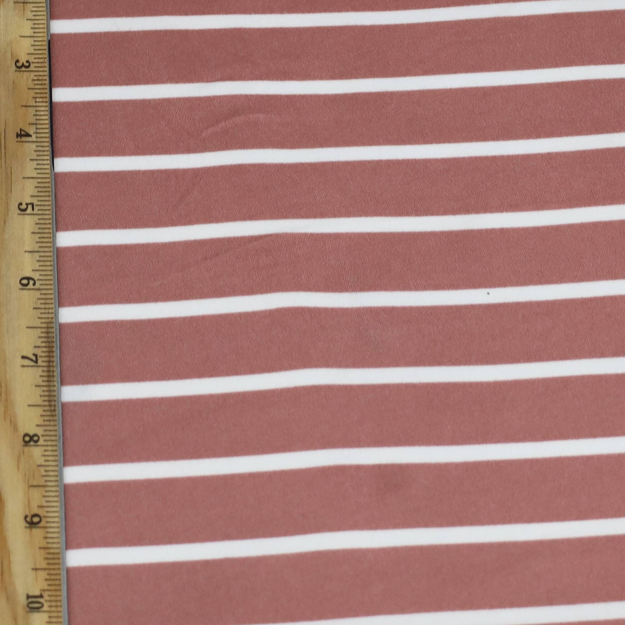Fabric Merchants White Stripes on Mauve Double Brushed 4-Way Stretch Fabric